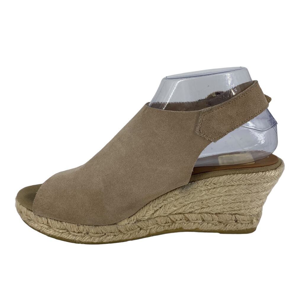 Women's KANNA Size 39 Beige Suede Wedge Espadrille Sling Back Sandals Peep Toe - Picture 3 of 13